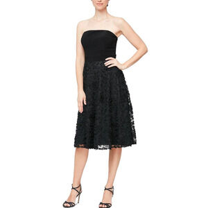 Alex & Eve Womens Strapless Midi Cocktail and Party Dress Rosette skirt  sz 10